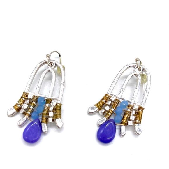 Chandelier Earrings with Purple Stone on silver-tone - Picture 1 of 3
